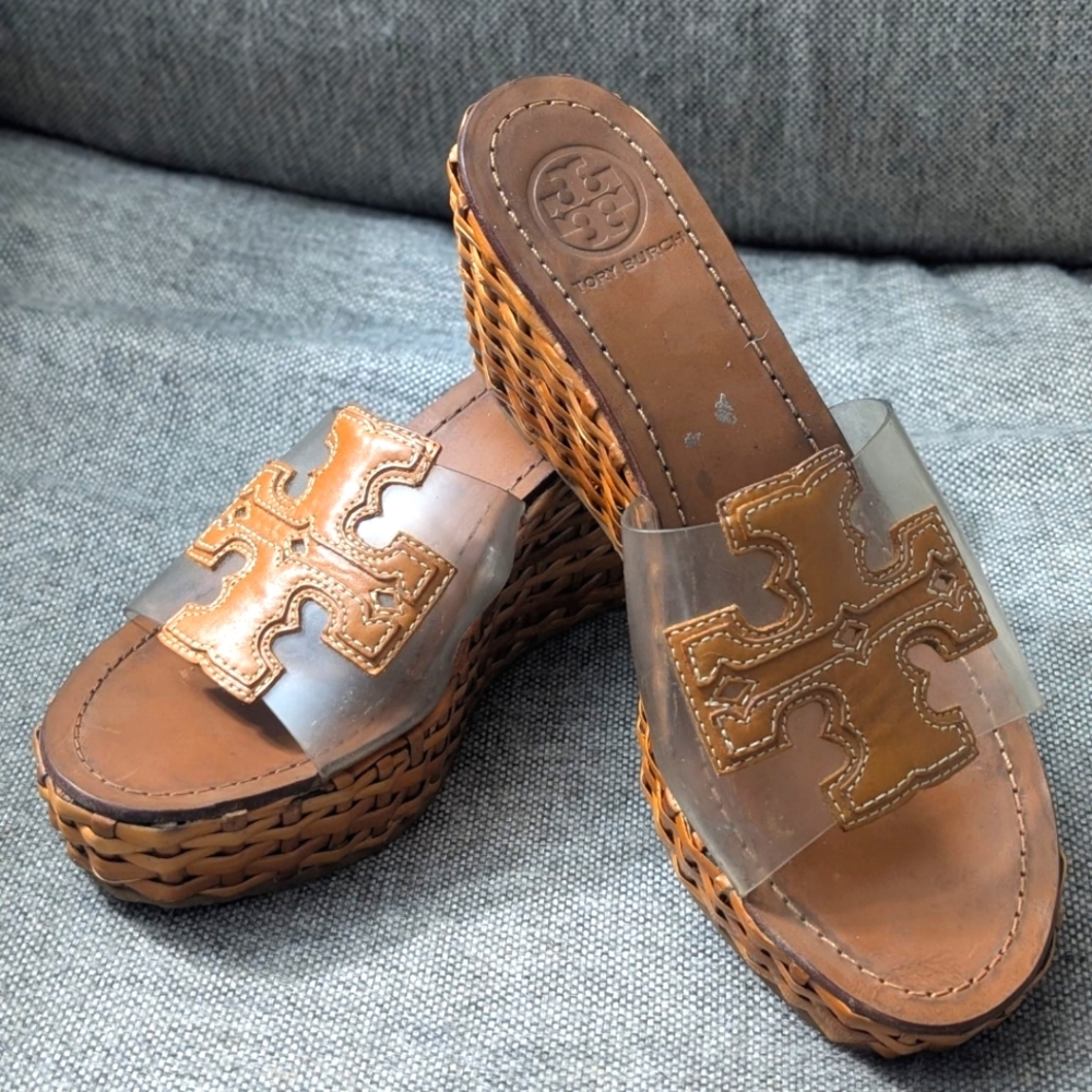 Tory Burch Wedge Sandals size 8 fits more like 71/2narrow